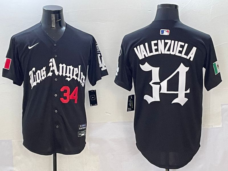 Men Los Angeles Dodgers #34 Valenzuela Black Five generations Joint Name 2025 Nike MLB Jersey style 4